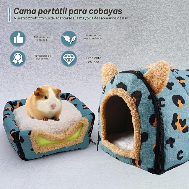 Foto 5 de 8 de Cueva para Cobayas y Conejos - Cama Lavable con Cojín Extraíble para Hurón, Chinchilla, Erizo (Azul)