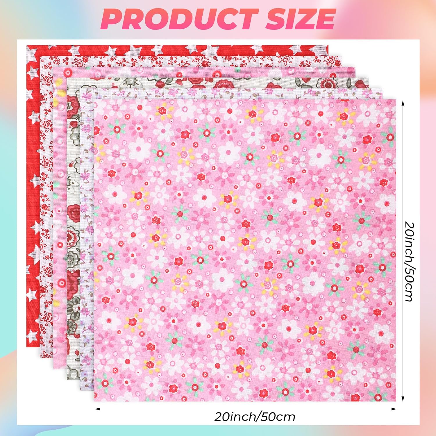 Gilprop 28 Pcs 20 x 20 Inch Cotton Fabric Squares for Quilting Craft, Fat Quarters Fabric, Floral Printed Cloth, Multicolor Fabrics for Quilting Sewing DIY Scrapbooking Patchwork(Pink,Red) image 3