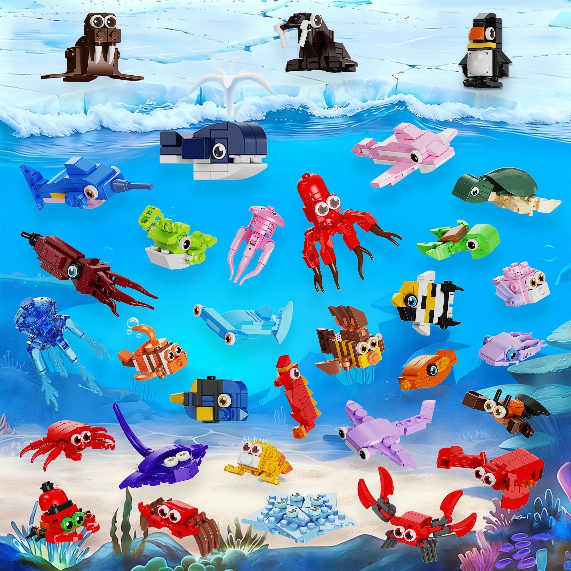 TYCOLE 32 Lotes Bloques Construcción Animales Marinos Mini