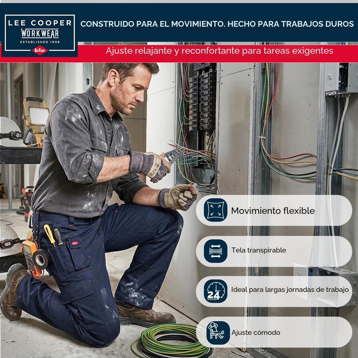 Lee Cooper LCPNT206 Ropa de Trabajo para Hombres con múltiples Bolsillos y Bolsillos para Rodilleras, Pantalones de Carga de Trabajo