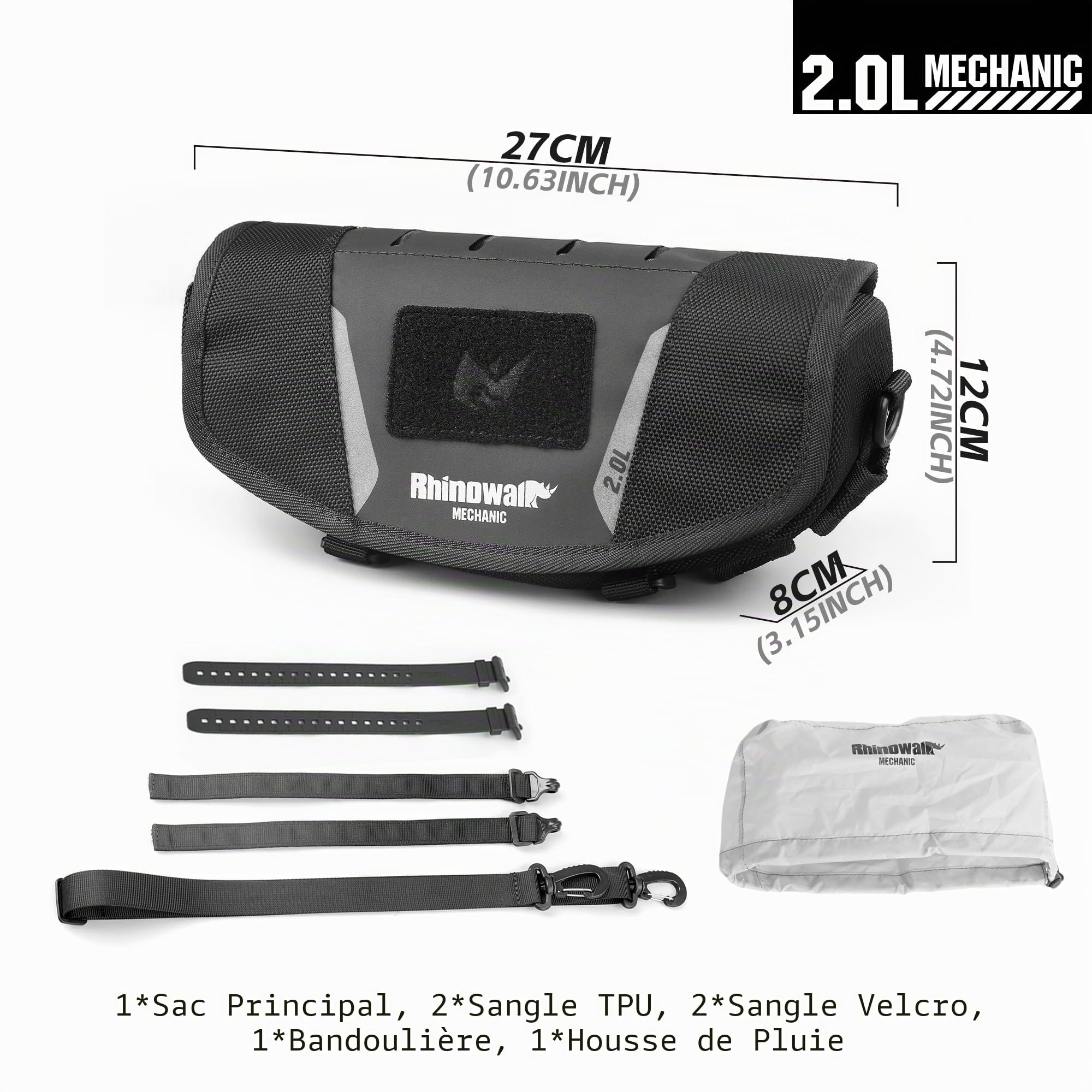 Rhinowalk Sacoche de Guidon de Moto - Sac à Outils - Poche Avant - Sac de Rangement avec bandoulière de Transport