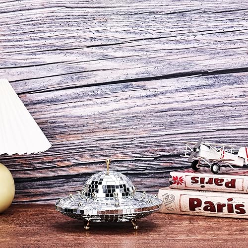 Miniatura 5 de Bola de discoteca OVNI retro, decoración de OVNI con temática espacial, luces de discoteca reflectantes para fiestas, bola de discoteca de espejo