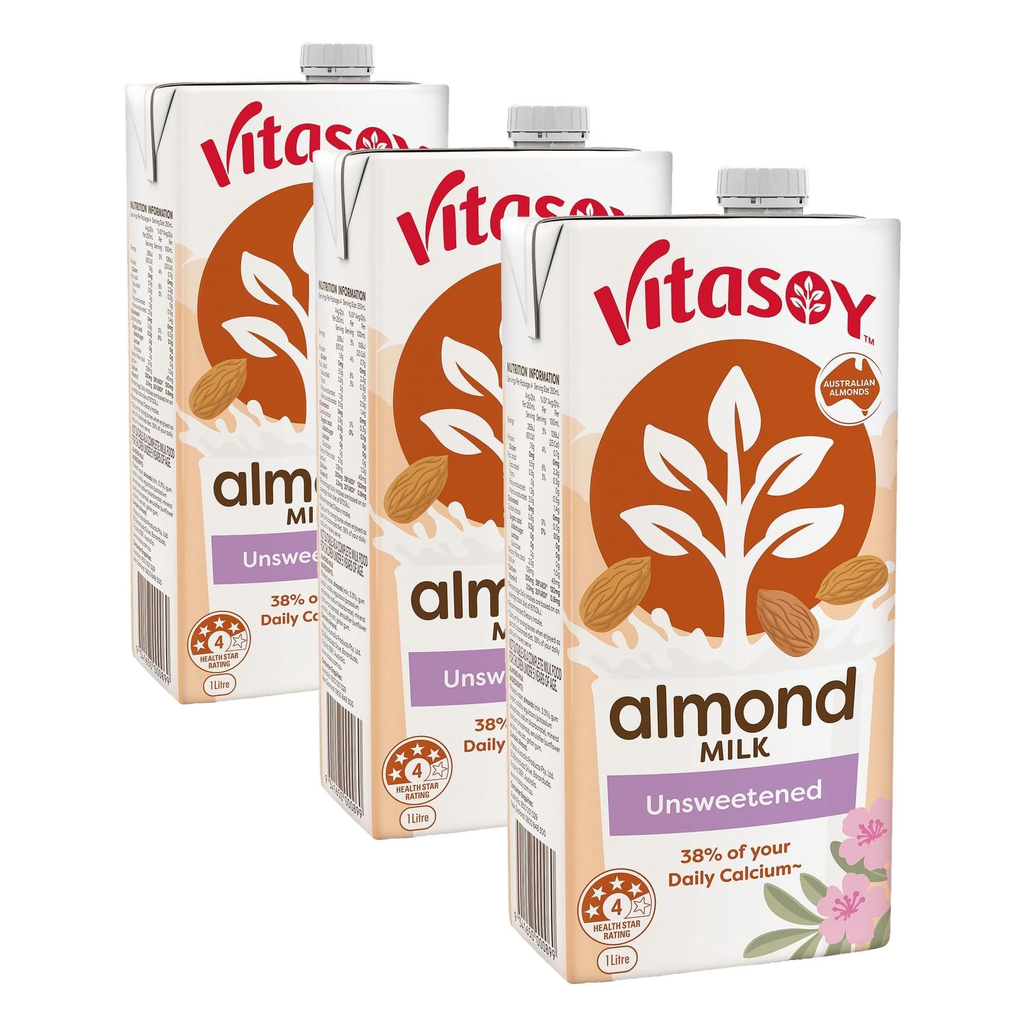 Vitasoy Unsweetened Long Life Almond Milk 1L (Pack of 3)