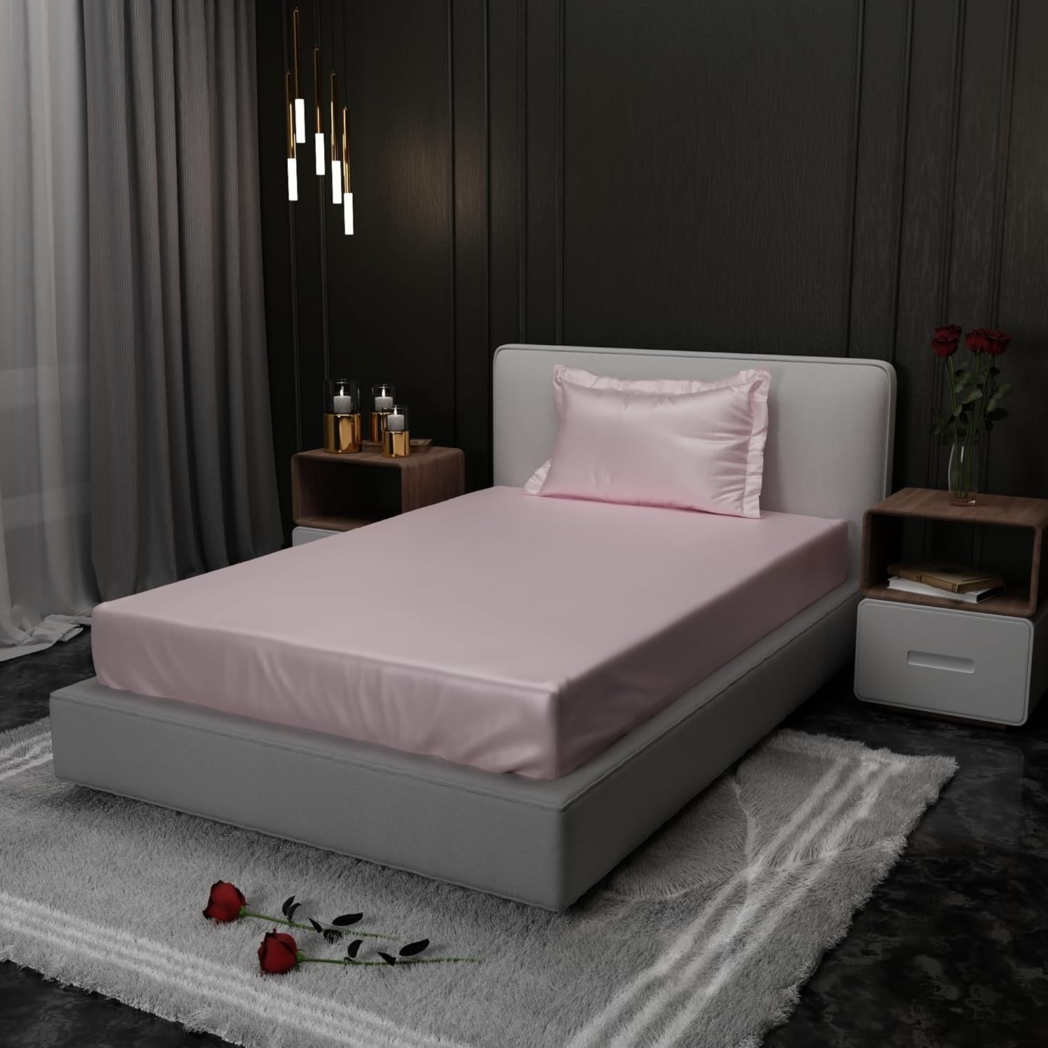 Stoa Paris Satin Fitted Sheets for Single Size Bed, 300TC Fitted Sheets