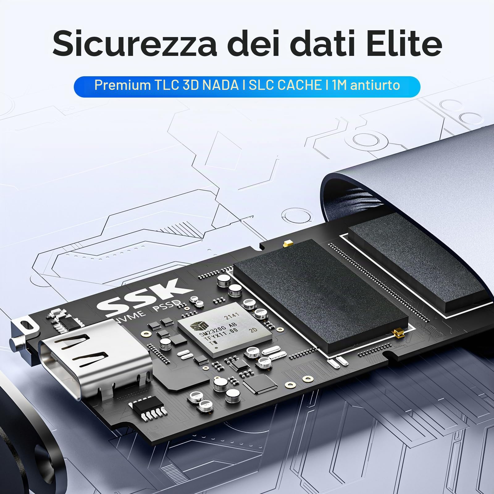SSK SSD portatile da 4 TB, SSD esterni fino a 2000 MB/s, Hard disk esterno USB 3.2 Gen2X2 NVMe SSD, consumo energetico ultra basso per iPhone 15/Macbook/Pro/telefono OTG