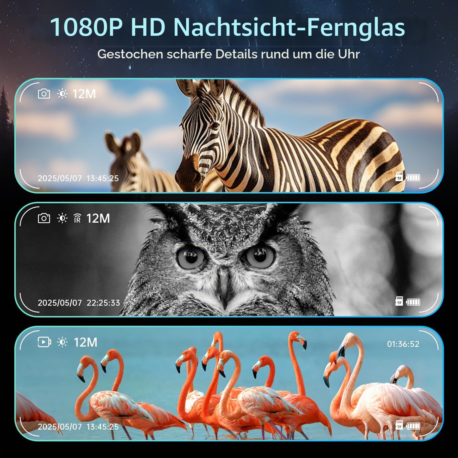 Nachtsichtfernglas für Erwachsene, 10X Digitalzoom 7X Infrarot, 64 GB TF-Karte, für Camping und Wildtierbeobachtungen
