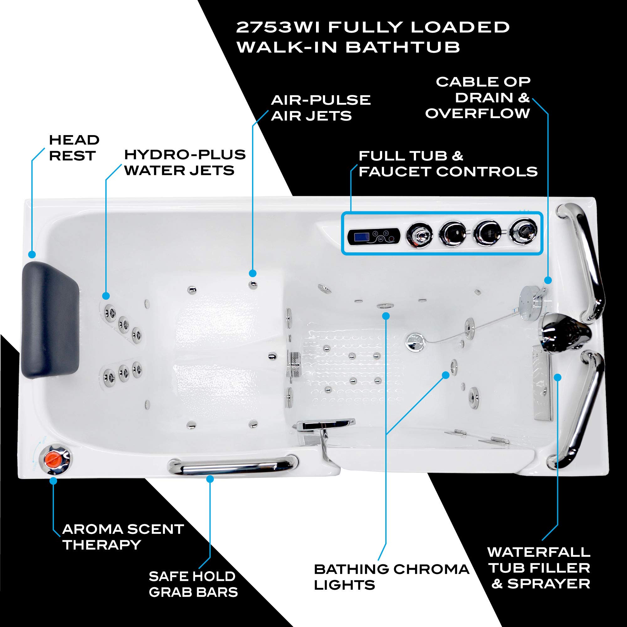 Right Drain Walk-In Bathtub with Air Jets and LED Lights | Whirlpool ...