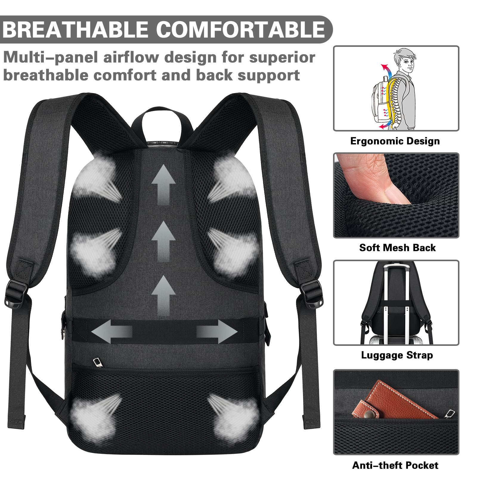 AMBOR Antirrobo Mochila Portatil, 18,4'' Mochila Viaje con Puerto Carga USB