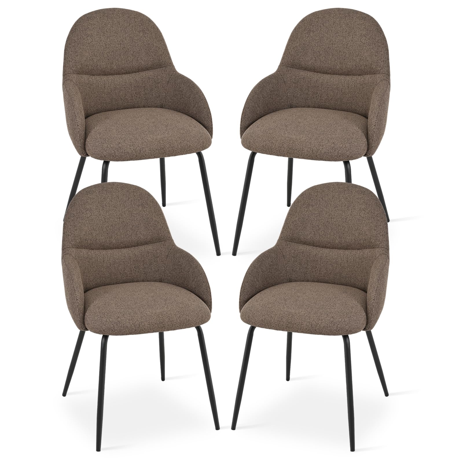 Goeurvant Dining Chairs Set of 4,Modern Kitchen Chairs with Metal Legs and Curved Backrest,Polyester Armchairs for Living Room,Dining Room,Lounge,Brown