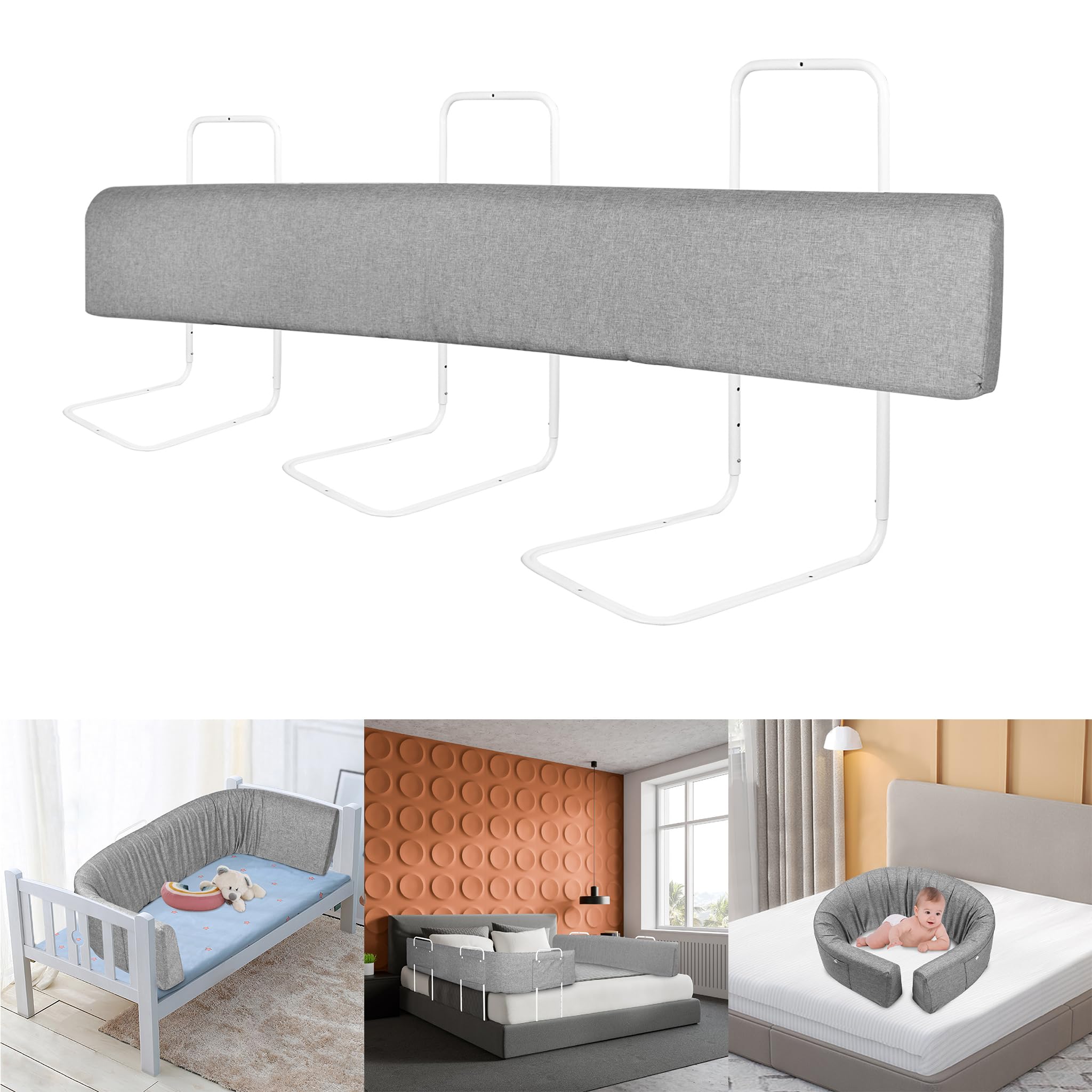 YRHome Barierka ochronna do łóżeczka dziecięcego 180 cm, ochrona krawędzi łóżka, zestaw z regulacją wysokości, kratka ochronna do łóżka, regulowana, z zamkiem błyskawicznym, dla małych dzieci i