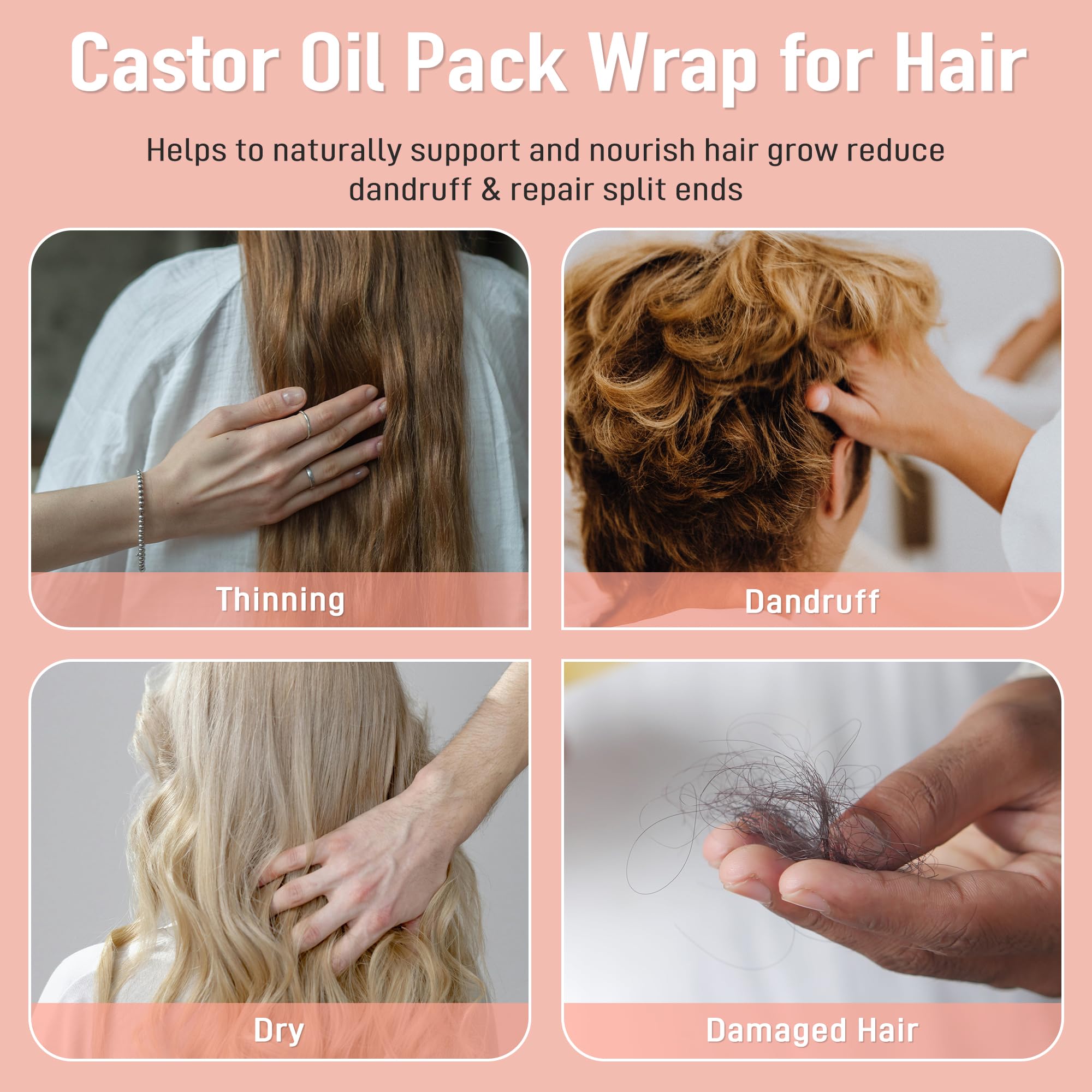 Leekalos Castor Oil Pack Wrap For Head, Reusable Organic Cotton Sleep Cap For Women with Thinning, Balding, Dry And Damaged Hair