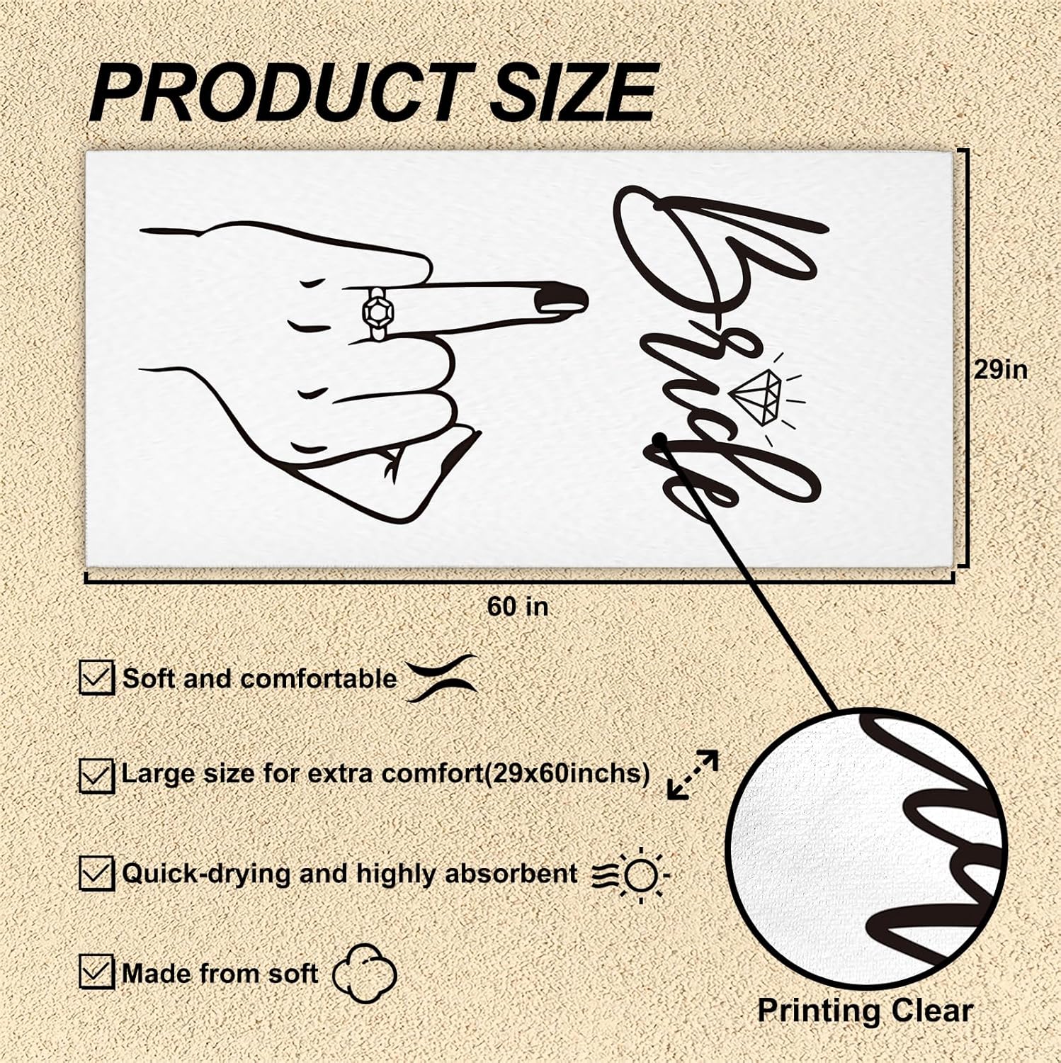 Bride Beach Towel, Wedding Gifts for Bride Pool Towels, Engagement Gifts for Bride Sand Towel Large Bath Towels Gifts for Women, Honeymoon Gifts Just Married Gifts, Bridal Shower Gifts, 29x60in - Image 7