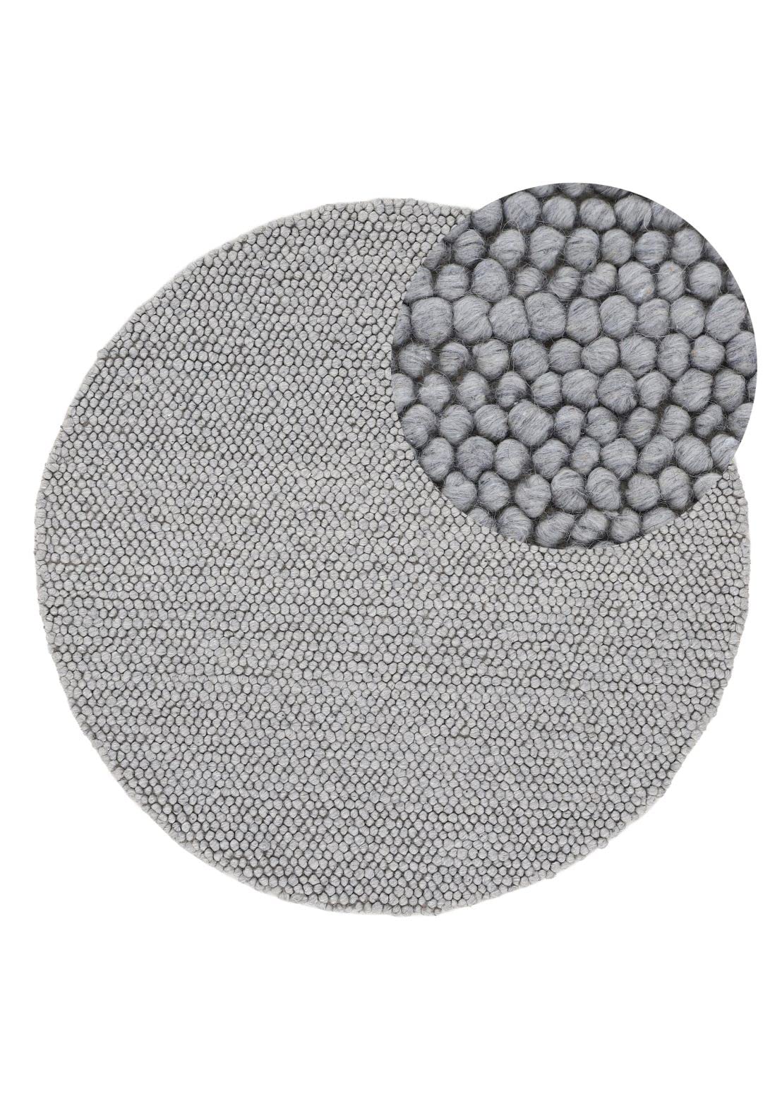 carpetfine Wollteppich Calo weicher Filzkugel-Teppich Rund Hellgrau Ø 120 cm für Wohnzimmer, Schlafzimmer & Kinderzimmer