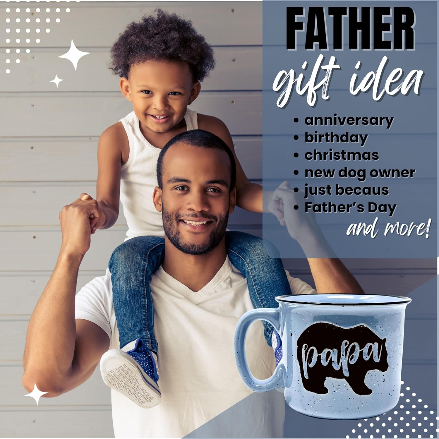 Papa Bear 15oz Coffee Mug for Dad, Father, Grandpa, Husband - Unique Fun Gifts for Men, Grandads, Grandfather, Grandad, Pop Gifts from Grandkids for Father's Day, Christmas, Birthday Presents