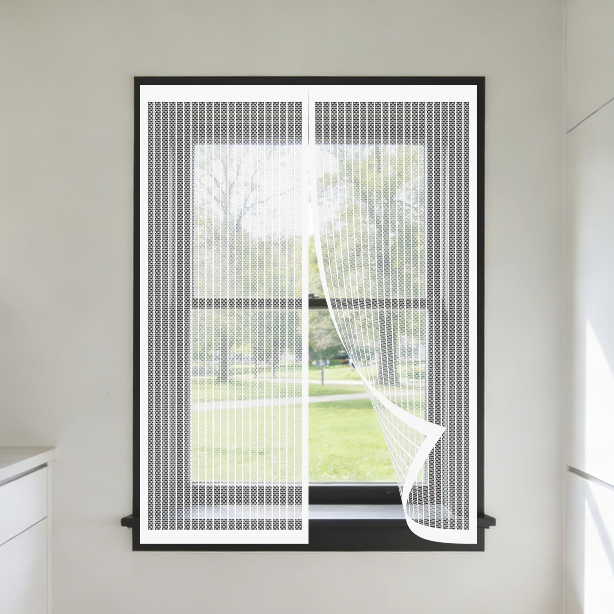 Magnetic Net Window 165 x 110 cm Selfadhesive Tape Window Screen Mesh for Bug Easy Installation for Living Room Bedroom Offfice, White