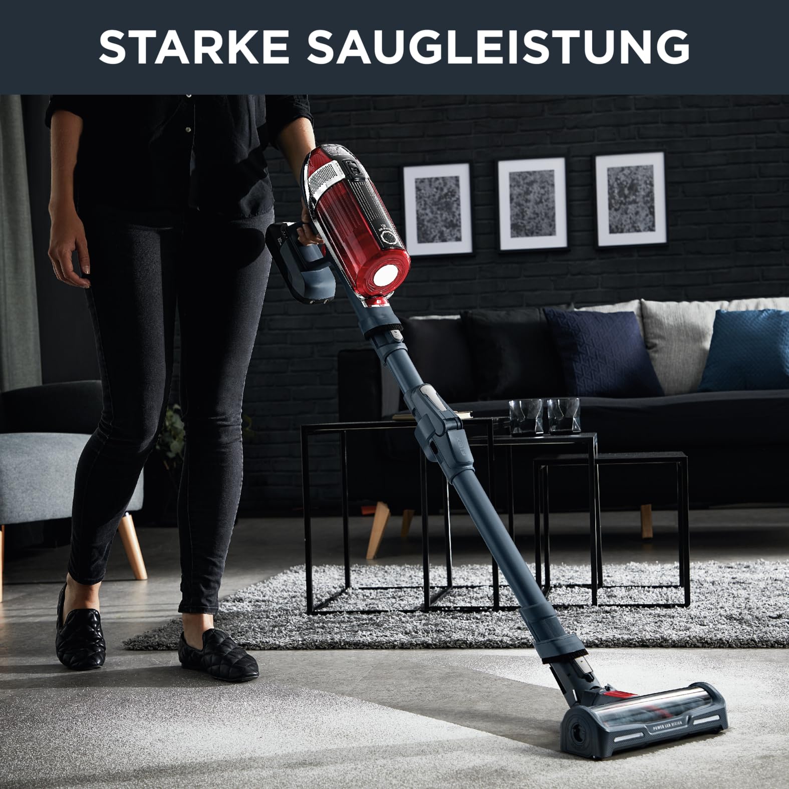 Rowenta X-Force Flex 11.60 Kabelloser Stabstaubsauger, Tierpflege, 130-Watt-Saugleistung, 25,2 V Wechselakku, bis zu 45 Min. Autonomie, Kontrollanzeige,Technologie, LED-Leuchte, Rot-Grau, RH9878WO