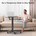 BONTEC Mobile Standing Desk with Keyboard Tray, Adjustable Height Sit Stand Desk on Wheels, 65x45cm Computer Laptop Workstation Cart, Rolling Desk Table, Pneumatic Portable Office Table, Black
