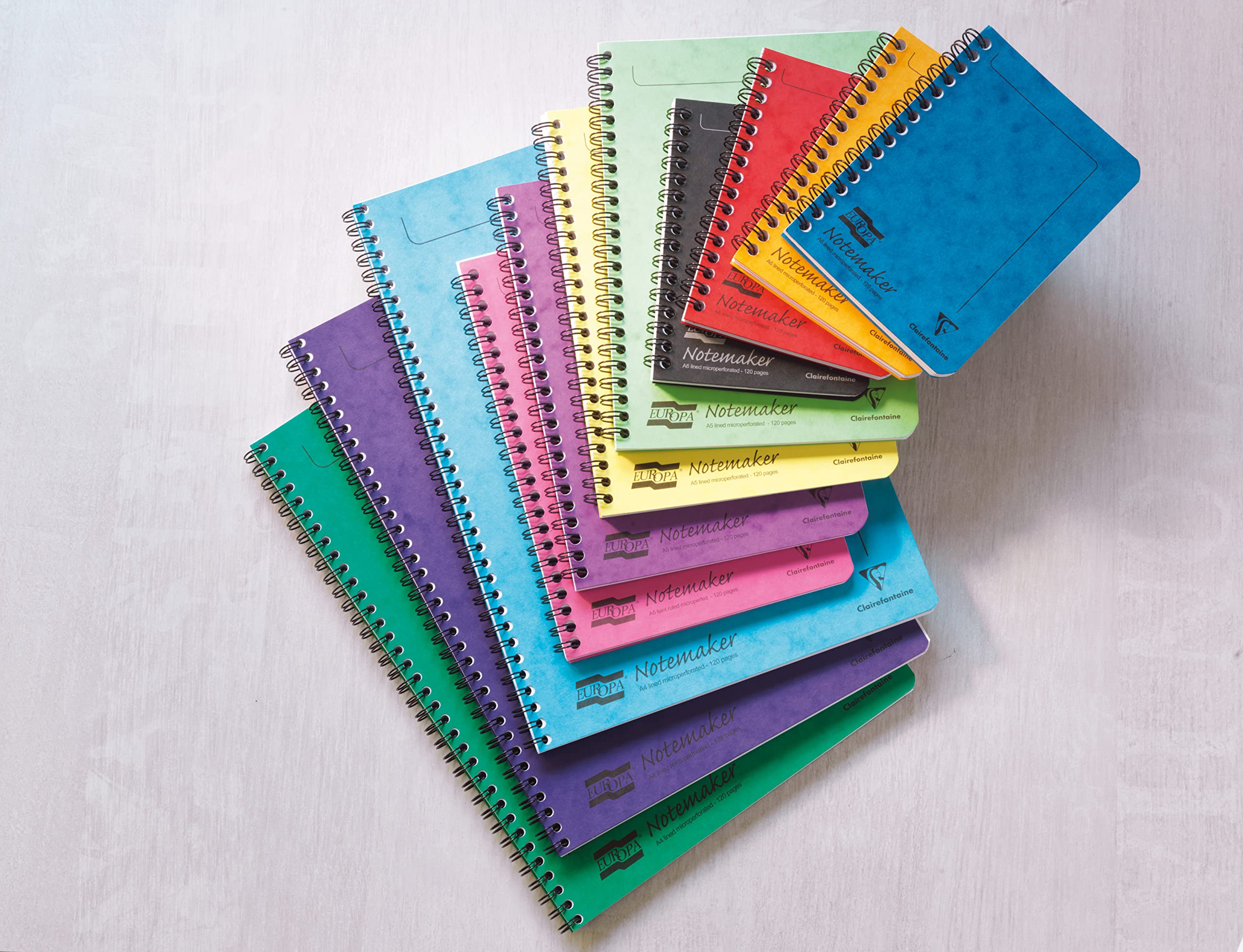 Clairefontaine 4859Zpack - Packung mit 10 Notizheften mit Spiralbindung Europa Notemaker, DIN A4 (21x29,7 cm), 60 Blatt kariert 90g, abtrennbar, farbig sortiert, 10 Stück