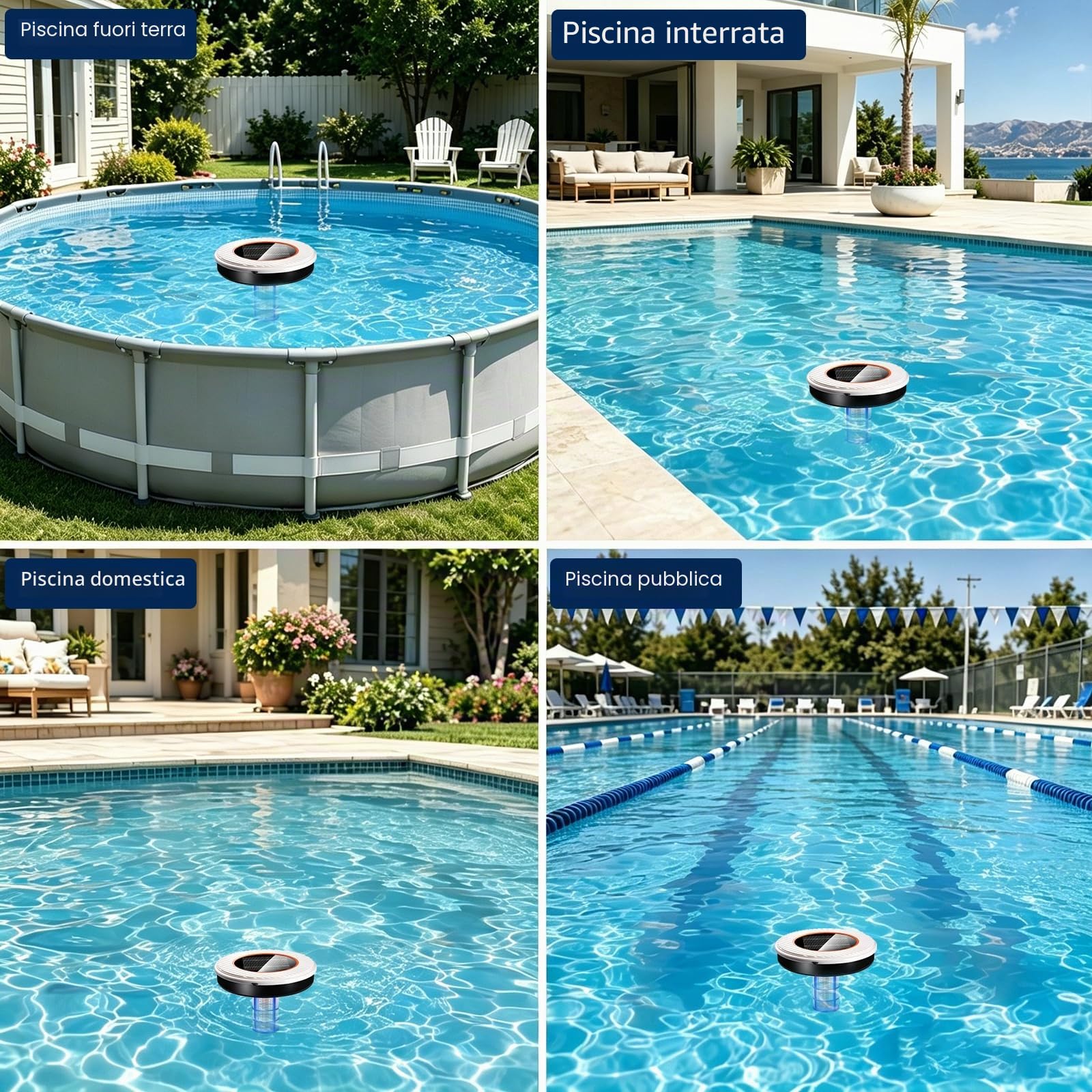 Ionizzatore Solare per Piscina, Ionizzatore in Rame per Piscine Fuori Terra e Interrate, Fino a 35,000 Gal, IP68 Impermeabile, Ionizzatore Galleggiante per Piscine