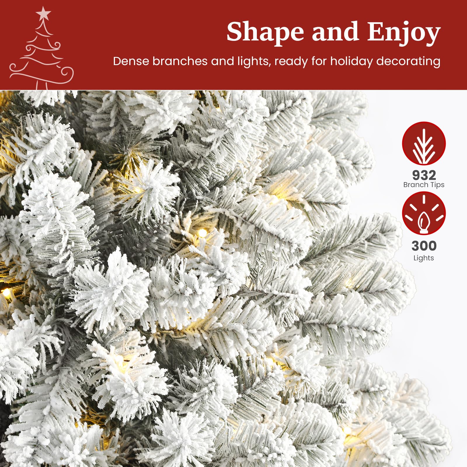 SHareconn Sapin de Noel Lumineux LED Enneigé 210cm, 13 Modes, 932 Pointes