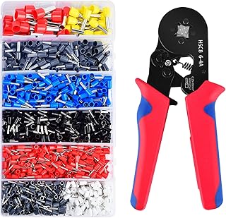 Ferrule Crimping Tool Kit, Ferrule Crimper Plier AWG23-7(0.25-10mm²) with 1200pcs Wire Ferrules Kit Wire Ends Terminals, Self-Adjustable Ratchet Wire Crimping Tool.