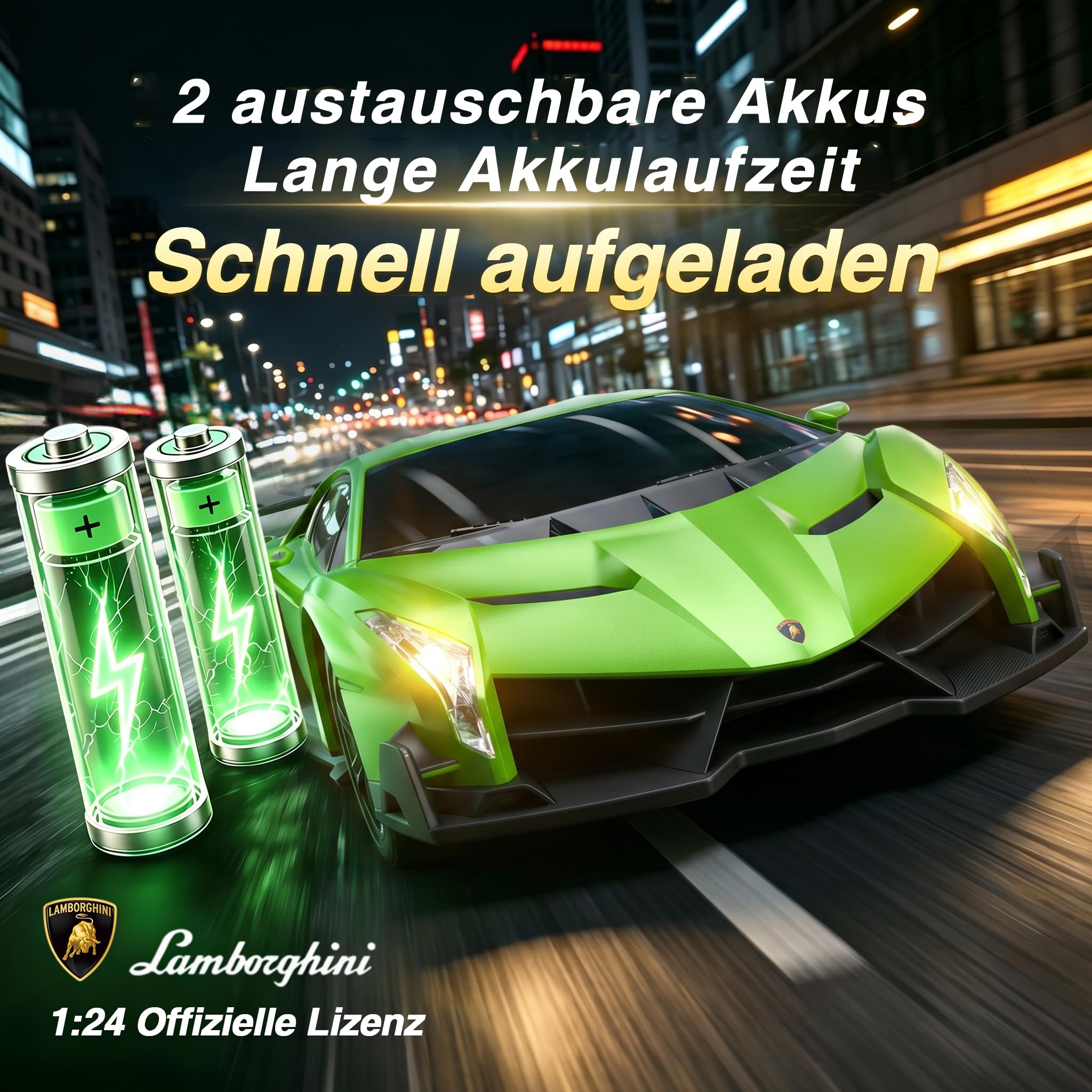 Lamborghini Ferngesteuertes Auto ab 6-12 Jahre, 1:24 RC Drift Auto 25KM/H | 4WD Vollproportionale Drosselklappe, Einstellbare Geschwindigkeit und Lenkwinkel, Spielzeug Geschenke Jungen 6 7 8 9 10 11 12