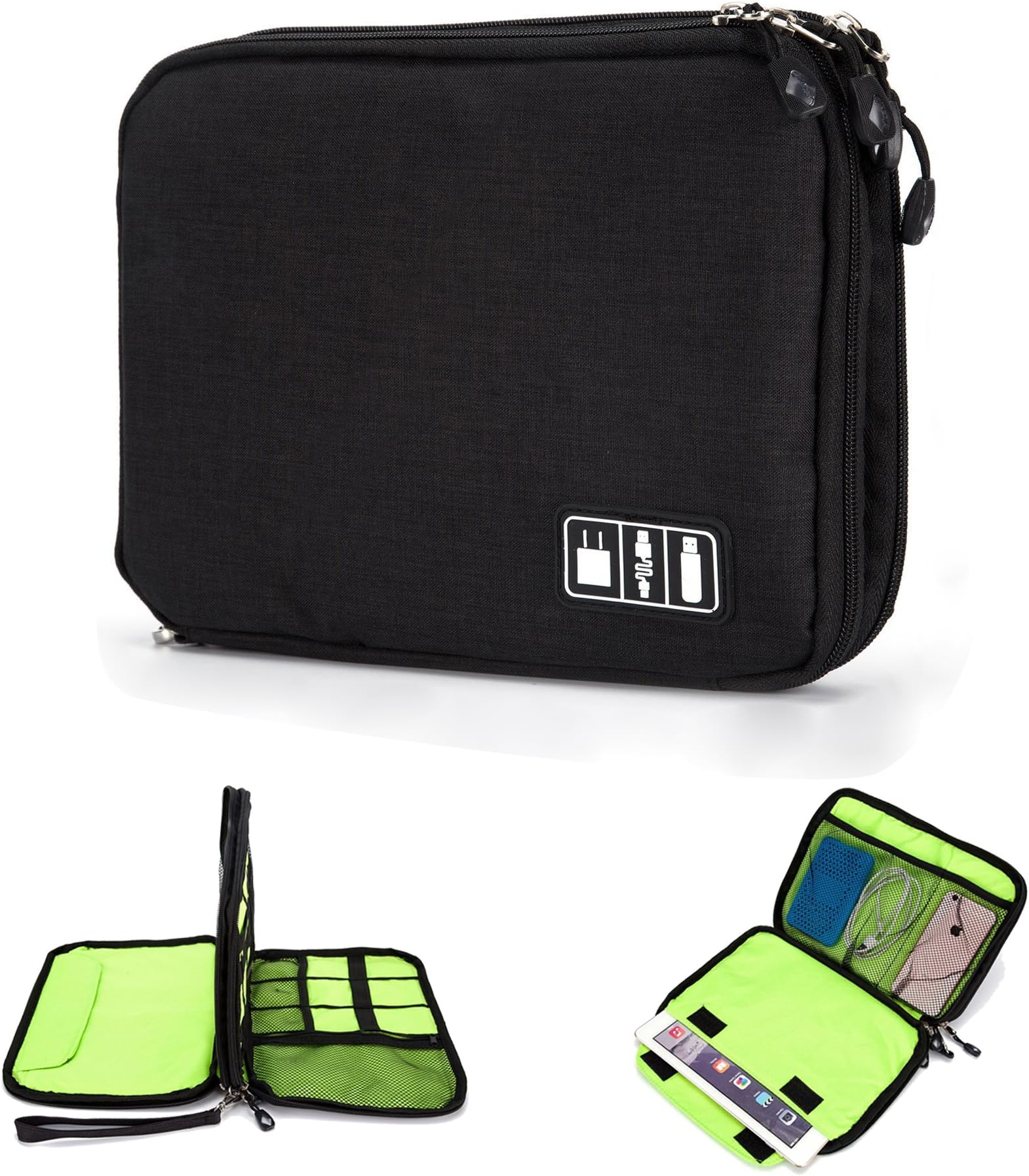 Visenta Electronics Accessories Organizer Bag Travel Portable Case for Cable,Hard Drives,USB Charger,Phone,Charging Cords (Double-layer)