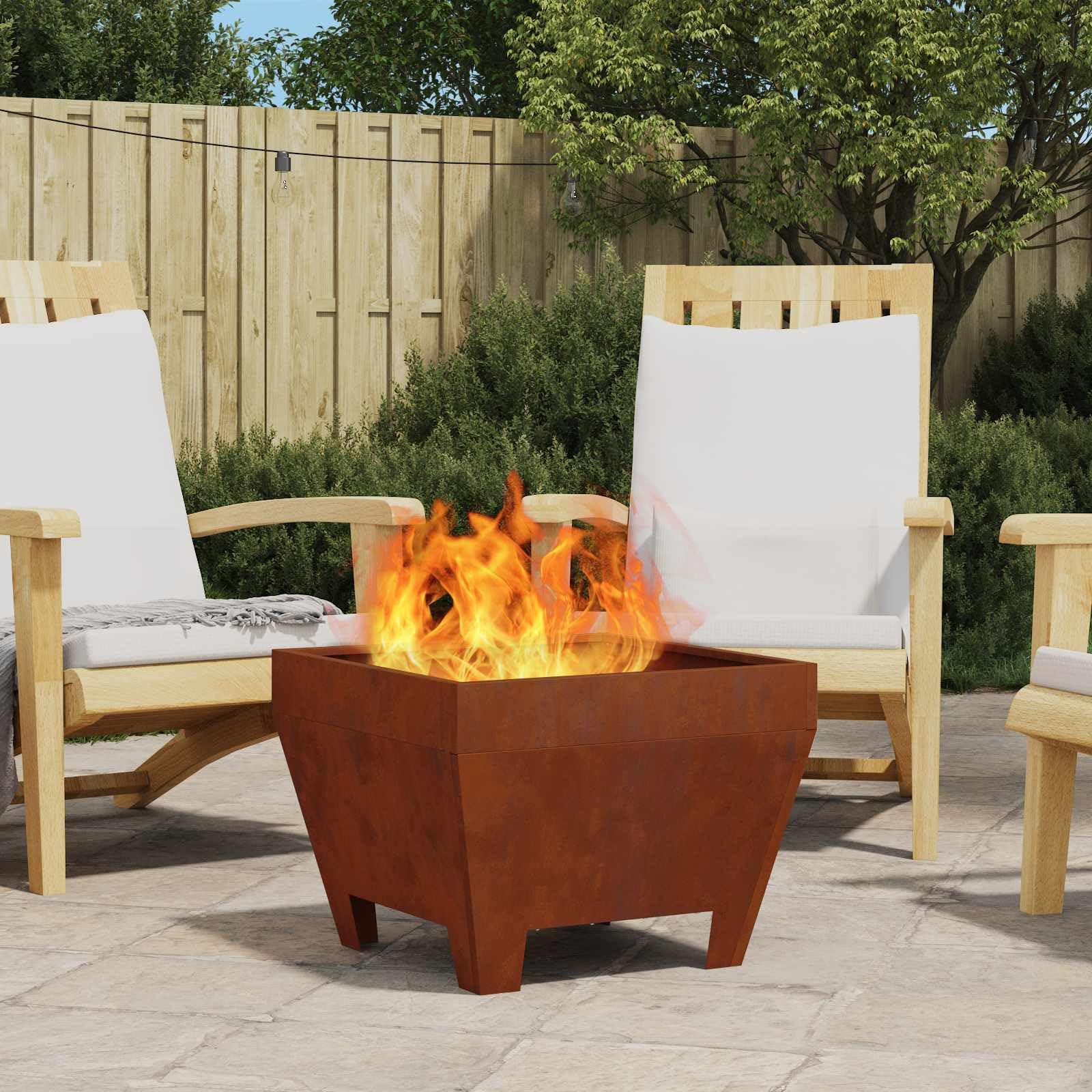Brasero marrón de acero resistente a la intemperie, 50 x 50 x 38 cm, portátil e inoxidable para jardín, terraza, exterior, resistente al calor hasta 600 ℃, ideal para un calor acogedor y un