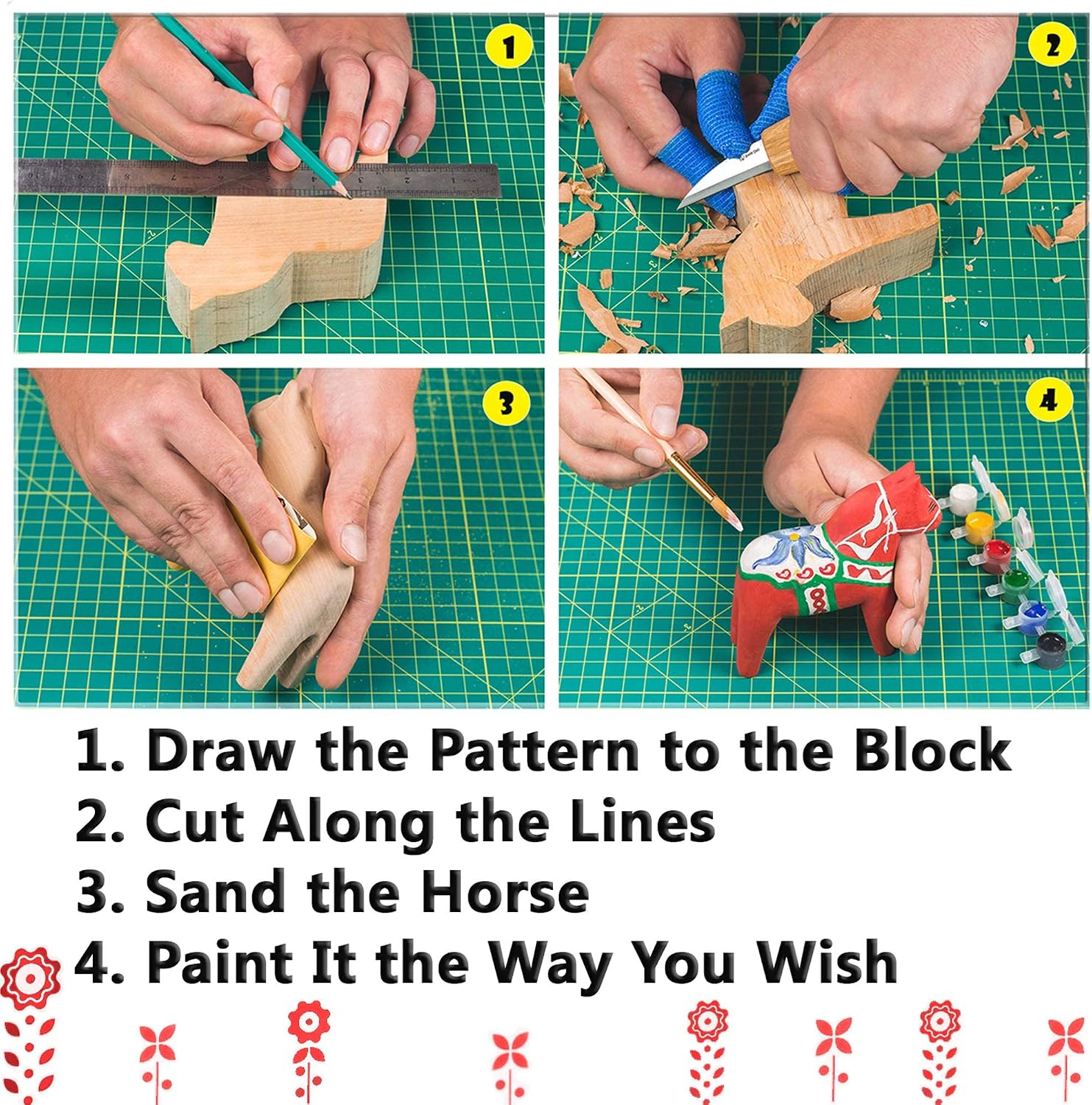 BeaverCraft Wood Carving Kit with Whittling Knife & Basswood - Whittling Set DIY 02 Dala Horse - Hobbies for Adults and Teens - Wood Carving Tools - Hobby Gifts