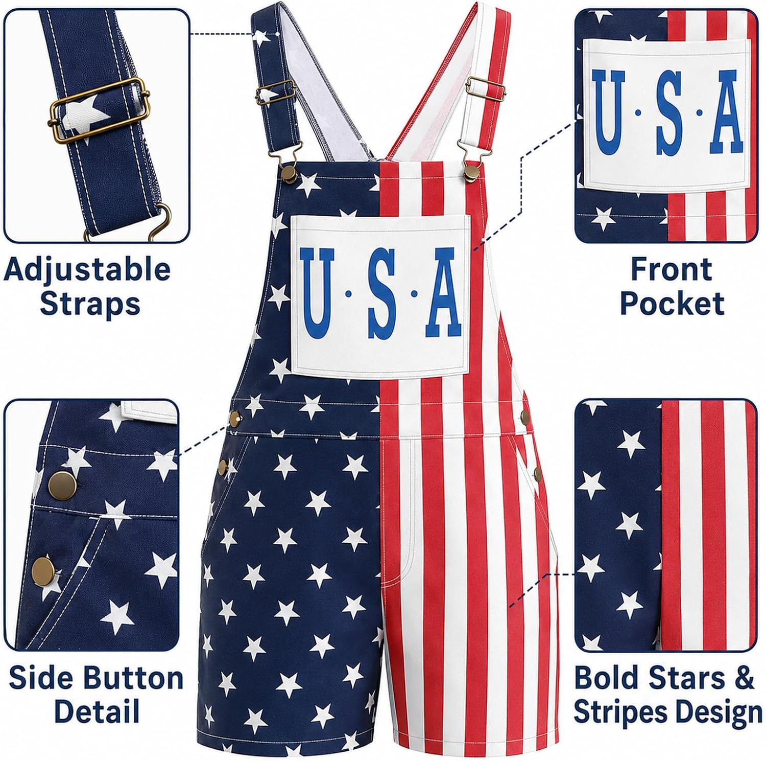 Mens American Flag Overalls, American Flag Bib Shorts Jumpsuits,4th of July Overalls with Accessories Set