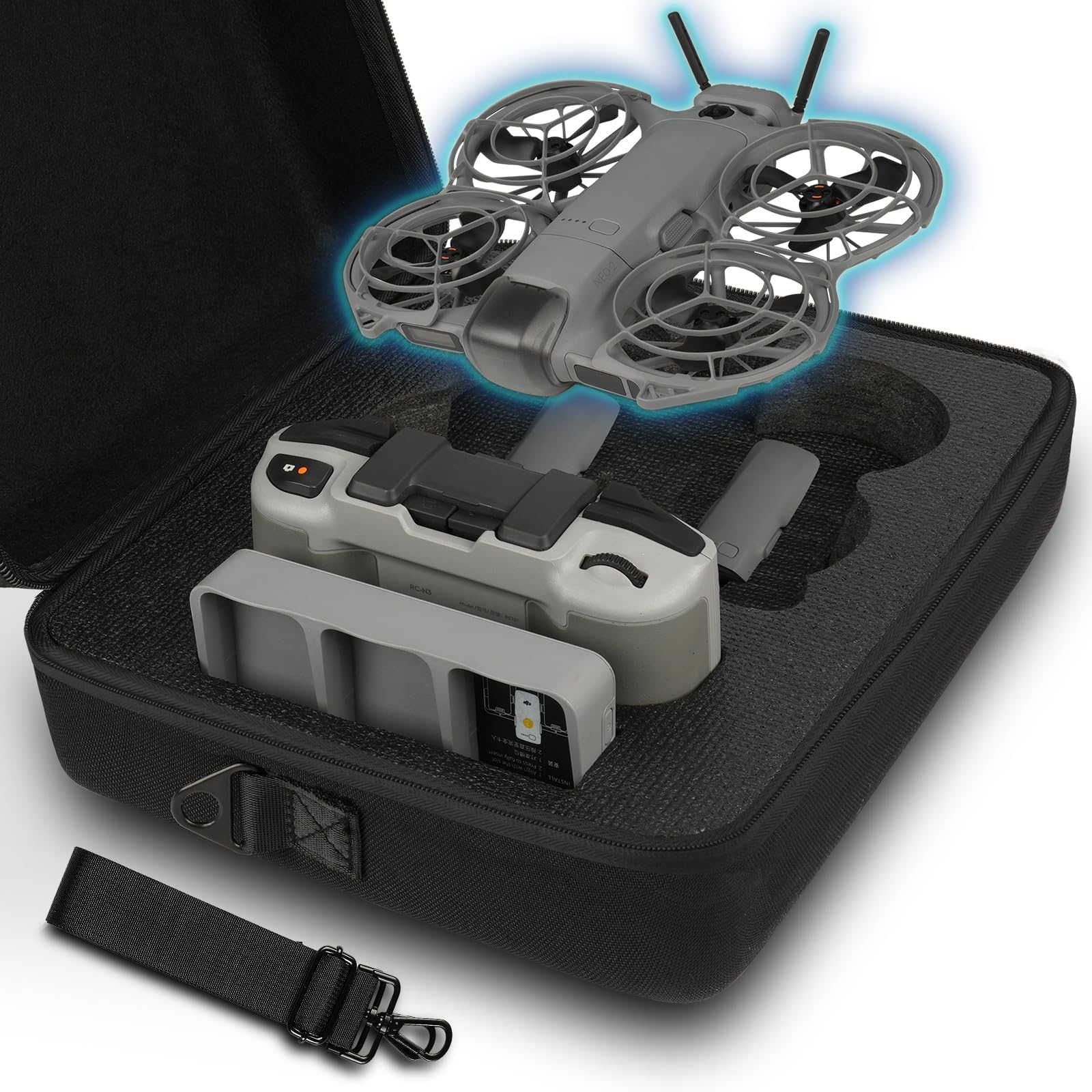 GAGITERVR Hard Carrying Case Compatible with DJI Neo 2 Drone Fly More Combo, Travel Bag for Aircraft, RC N3 Remote Controllers, Charging Hub, 3 Batteries and Accessories, Blacks