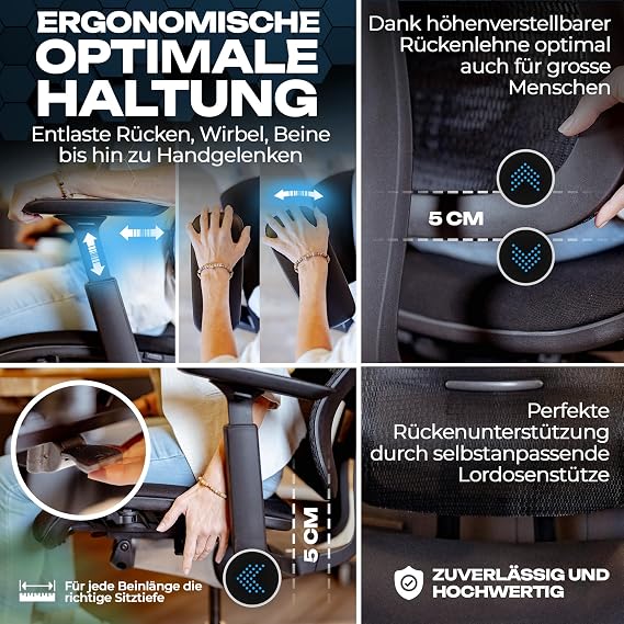 VALKENSTOL M6 Office Chair Ergonomic Test Winner for Large People Stable