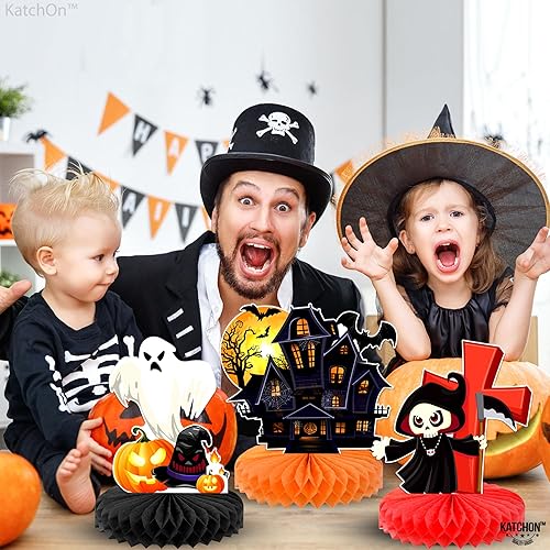 Miniatura 9 de KatchOn, Centros de mesa de Halloween embrujados para mesas, paquete de 9  Panal fantasma espeluznante para decoraciones de mesa de Halloween  Panal