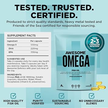 Awesome Supplements - Awesome Health - Omega 3 - Pure Fish Oil - Support Heart Health & Brain Function -Heavy Metal Free - 90 Capsules