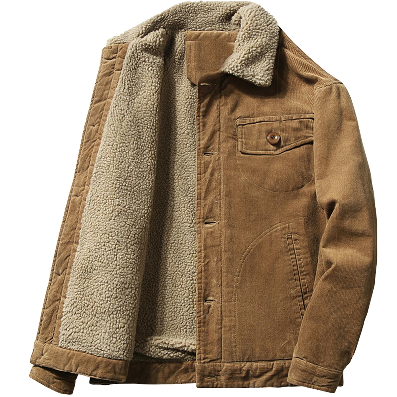 Giacca da uomo in velluto a coste con colletto rialzato, foderato in sherpa, caldo cappotto con tasche