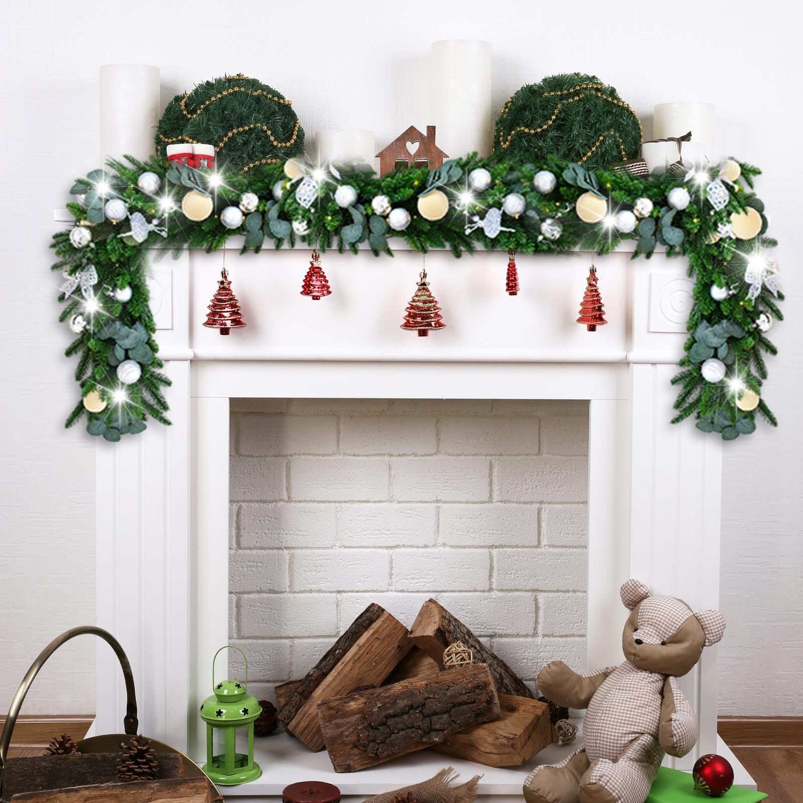 Künstliche Weihnachtsgirlande Wiederverwendbare rustikale Gartendekoration | Weihnachten Szenen-Requisiten für Balkon, Kamin, Haustür und