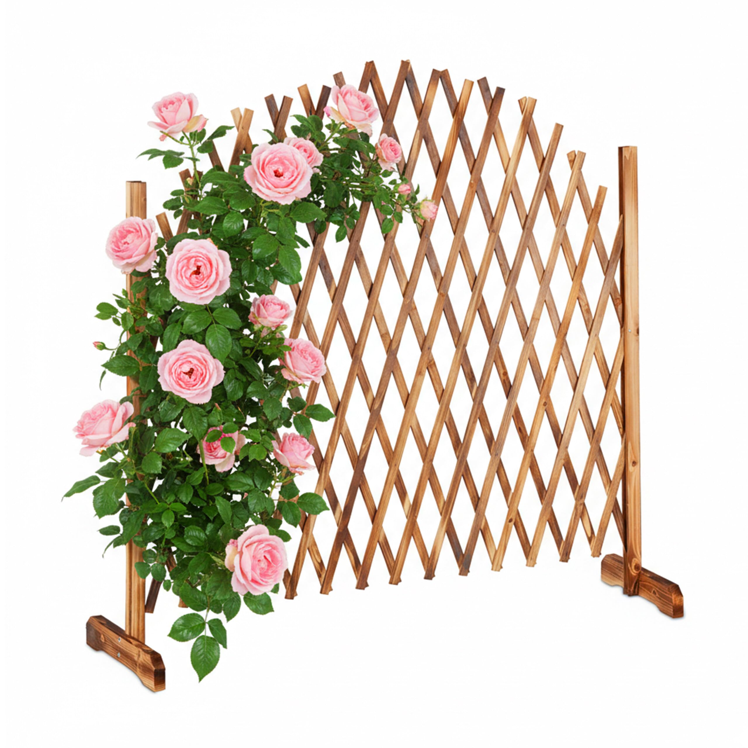 Relaxdays Rankgitter Holz, ausziehbar bis 200cm, Rankhilfe Kletterpflanzen, freistehend, Garten, Balkon, Terrasse, natur, 98 x 200 x 30 cm, Geflammt