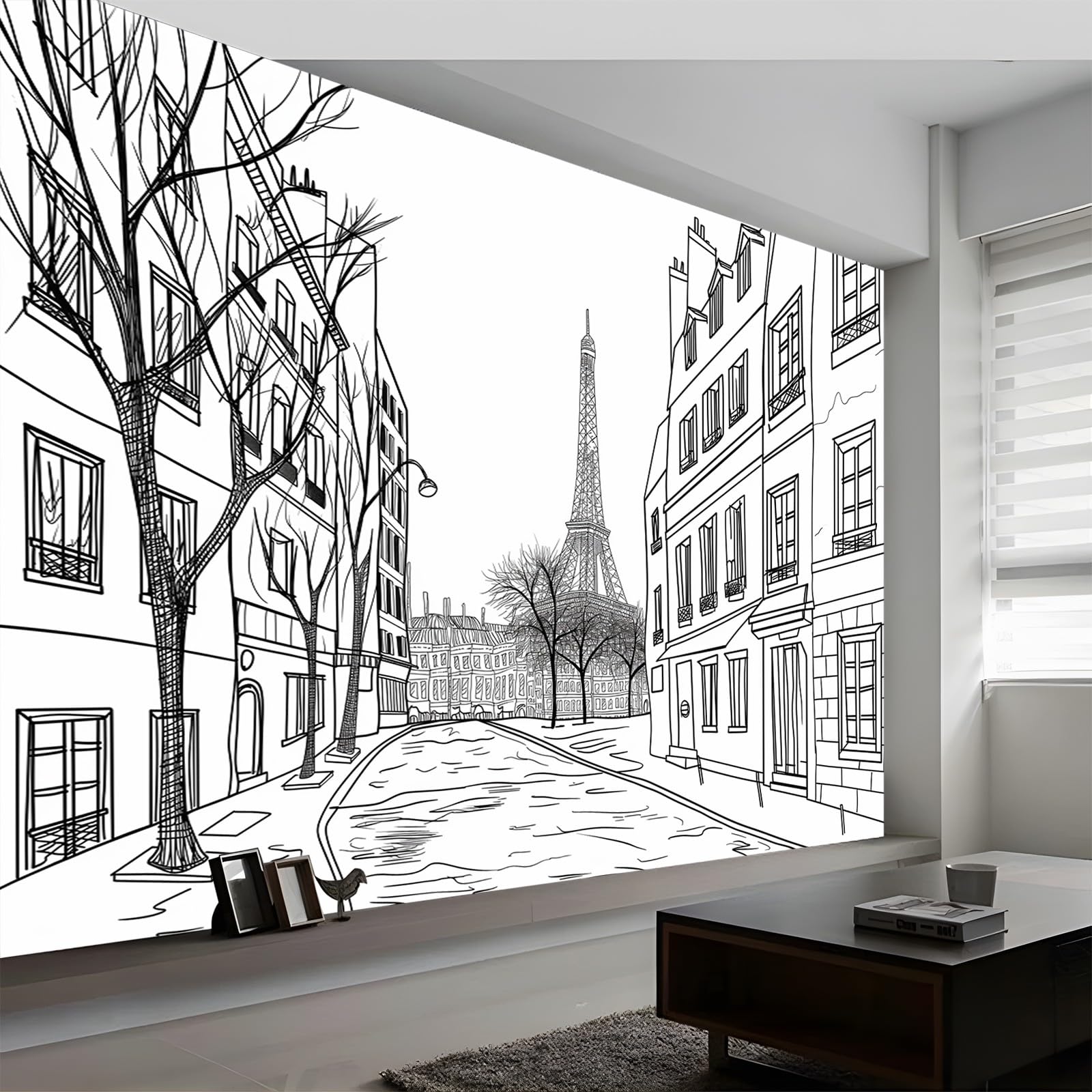 Tapete 3D Fototapete Handgezeichnete Pariser Straßen 350x256 cm Vliestapete Wandtapete Wandbilder 3D Druck Foto Tapeten für Wohnzimmer Schlafzimmer Vlies Tapete Motivtapeten