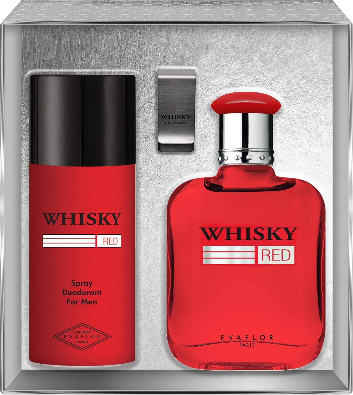 WHISKY RED Gift Box Eau de Toilette 100 ml + Déodorant 150 ml + Money clip Set Natural Spray Men perfume, 520 g