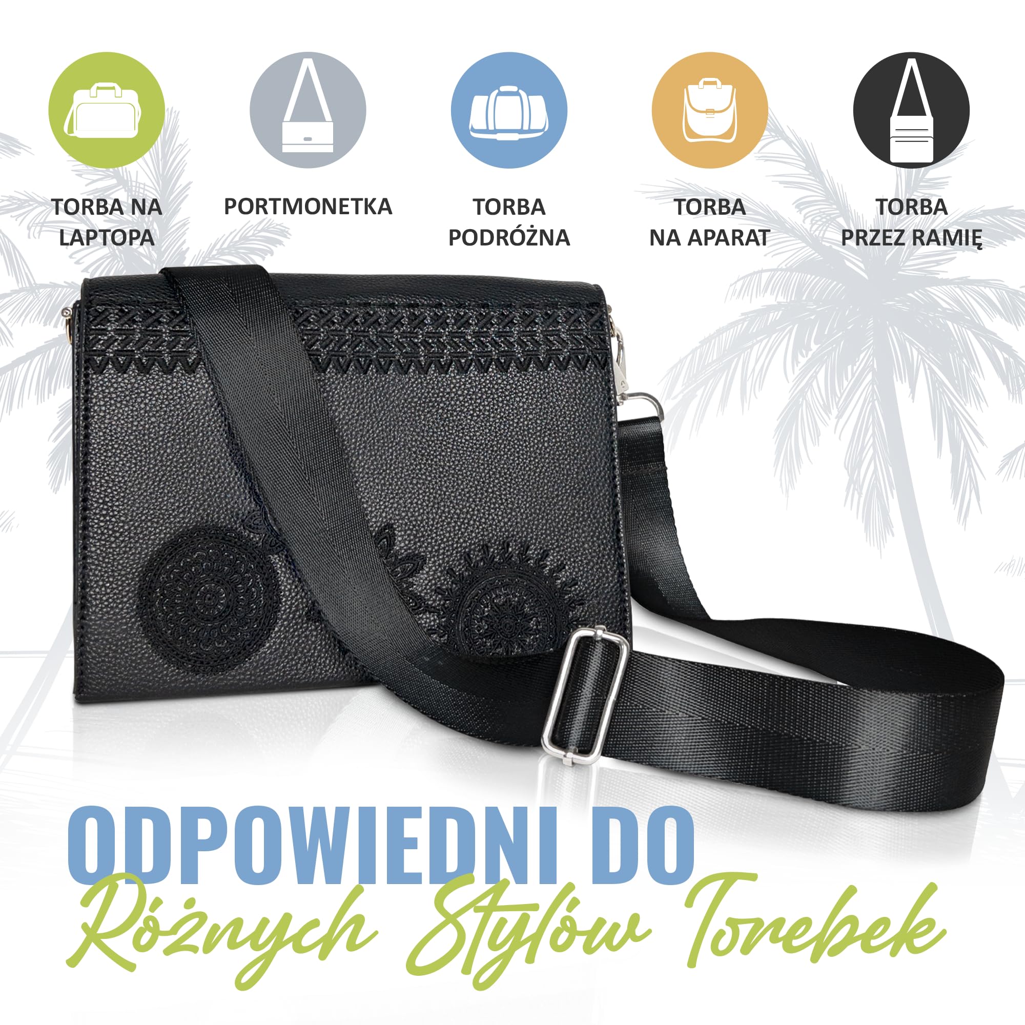 BOACAY Wymiana Szerokiego Paska na Ramię z Klipsami do Torby na Aparat, Torebki, Wymiennego Paska na Ramię, Uniwersalnego i Regulowanego, 80-143cm