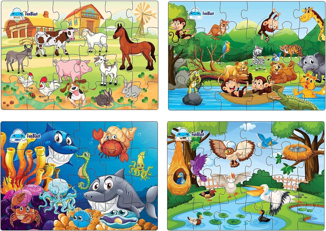 FunBlast Kids Puzzles for Kids, Animal and Birds Jigsaw Puzzle for Kid of Age 3-5 Years, Set of 4-96 Pcs Puzzle (Multicolor, Size 30X22 CM)
