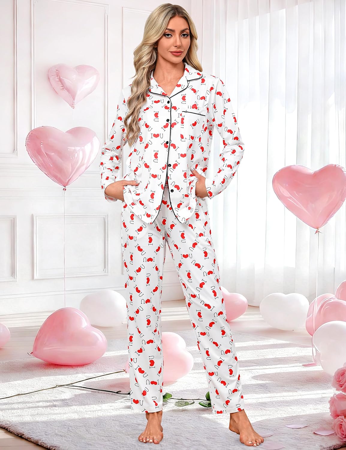 iClosam Christmas Family Matching Pajamas Set Long Sleeve Button Down Pjs Festival Party Sleepwear for Women Men - Image 4