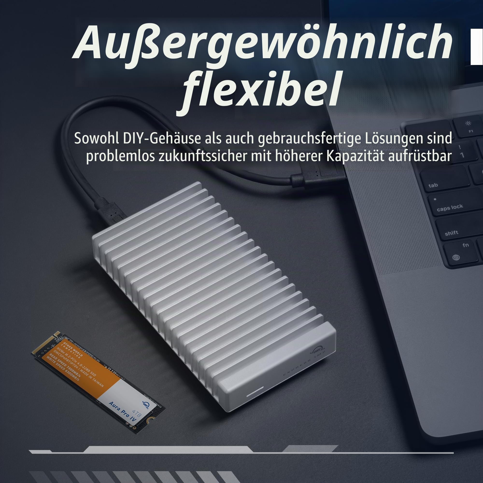 OWC 0TB Express 1M2 USB4 (80Gb/s) Bus-Powered Portable NVMe SSD External Storage Solution (nur Gehäuse)