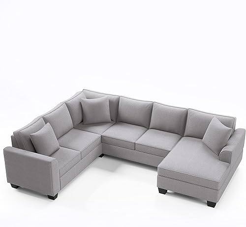 Miniatura 7 de RUNWON Juego de muebles seccionales para sala de estar de 110 pulgadas tapizado moderno brazo inglés sofá clásico en forma de U 3 almohadas