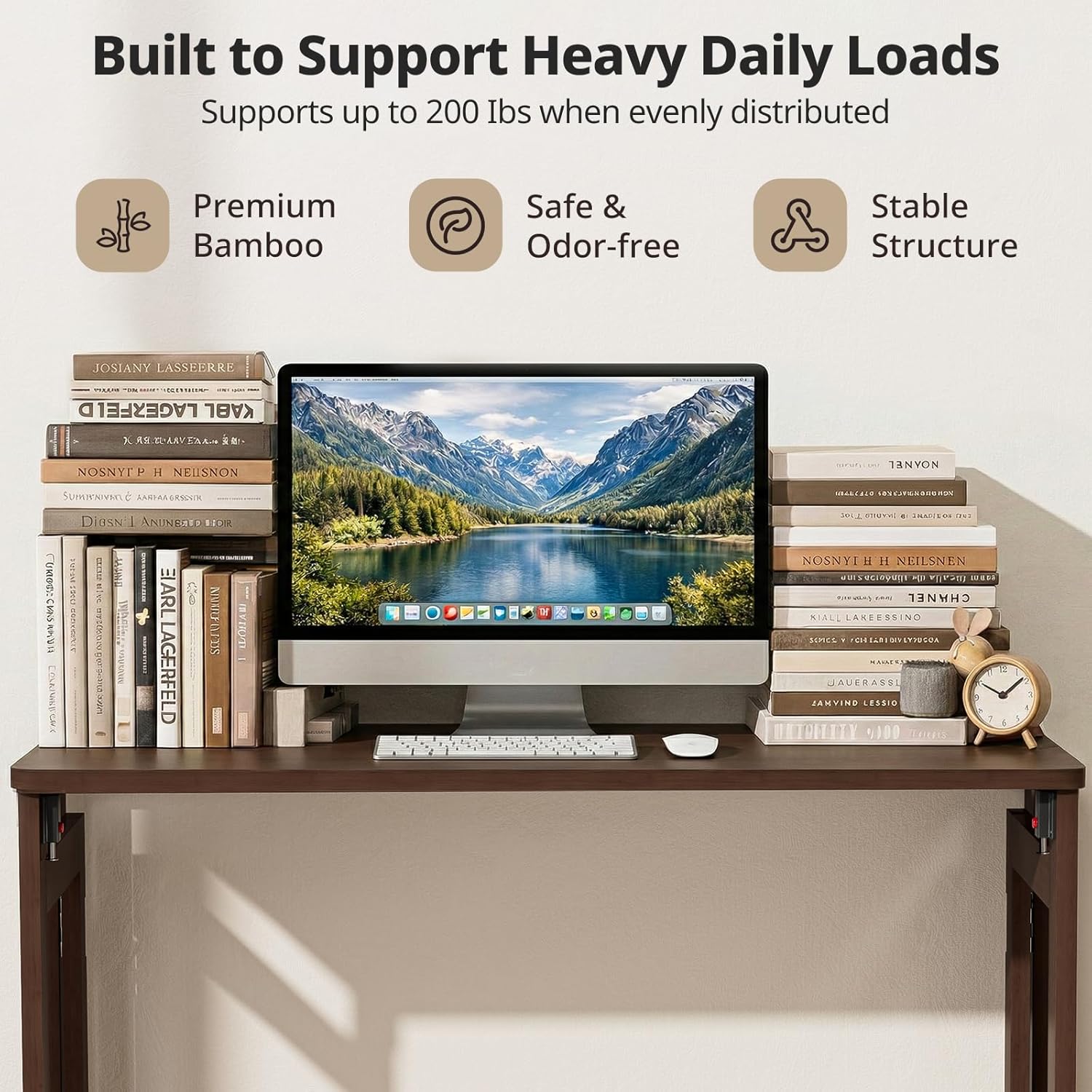 Bamboo Folding Desk 32.68 Inch, Small Writing Computer Desk for Small Spaces Home Office, Space Saving Foldable Desk for Bedroom Study, Easy Assembly, Brown