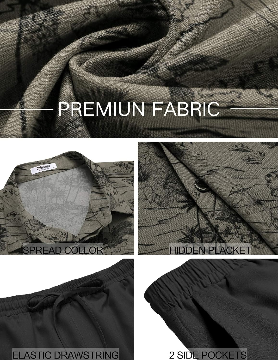  Men's Summer Beach Outfits 2 Piece Short Sleeve Shirts and Shorts Vacation Texture Linen Sets for Men thumbnail
