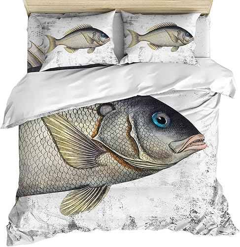 Gehucoxee Juego de ropa de cama de 4 piezas tamaño California King, funda de edredón de peces para niños, niñas, niños, sábana de cama de pintura