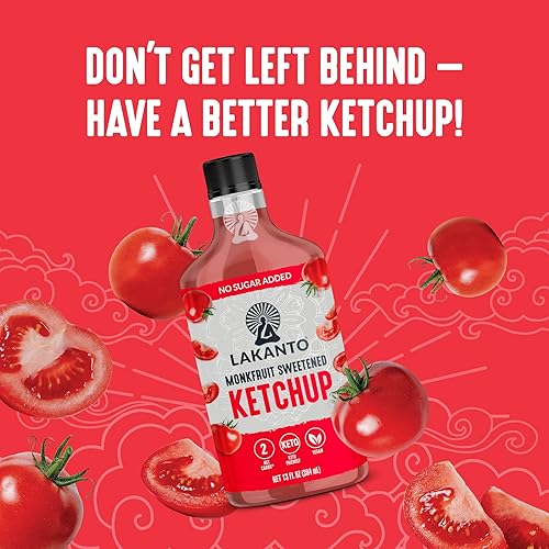 Miniatura 5 de Lakanto Ketchup sin azúcar, endulzado con edulcorante de fruta de monje, perfecto para hamburguesas, papas fritas, keto, paleo y vegano, sin gluten,