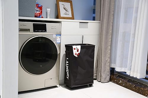 Miniatura 7 de ZERO JET LAG Cesta de lavandería delgada con ruedas, cesta de esquina estable, práctica cesta de almacenamiento de 52 litros, cesta de lavandería