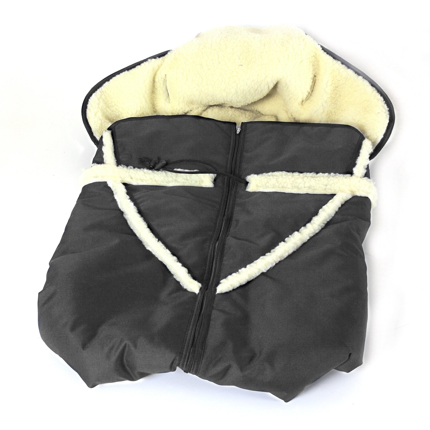 Babyschlitten Hörnerschlitten Holzschlitten Baran Baby 120 mit Lehne Schieber Alaska Schlittensack mit Farbauswahl (Grafit)